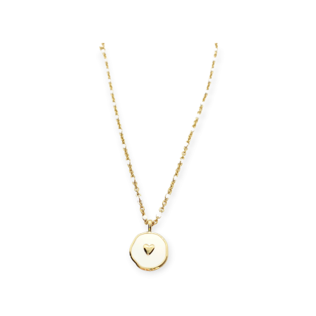 necklace steel gold chainbeads with gold heart1